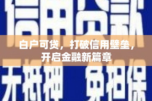 武威白户可贷，打破信用壁垒，开启金融新篇章